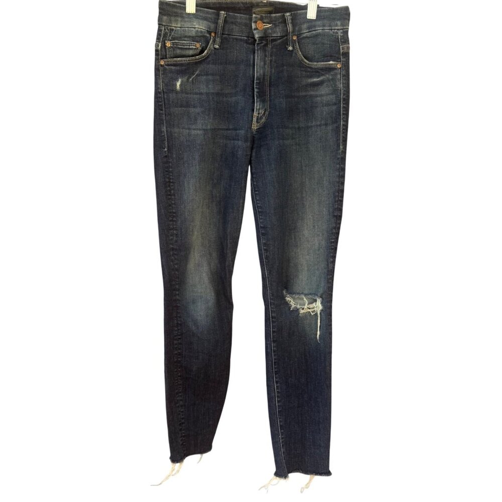 Mother High-Rise Distressed Ankle Jeans Womens Size 26 Raw Hem Blue Denim
